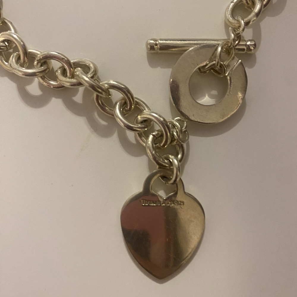 16” Please Return to Tiffany Heart Tag Authentic Silver Toggle Necklace 925